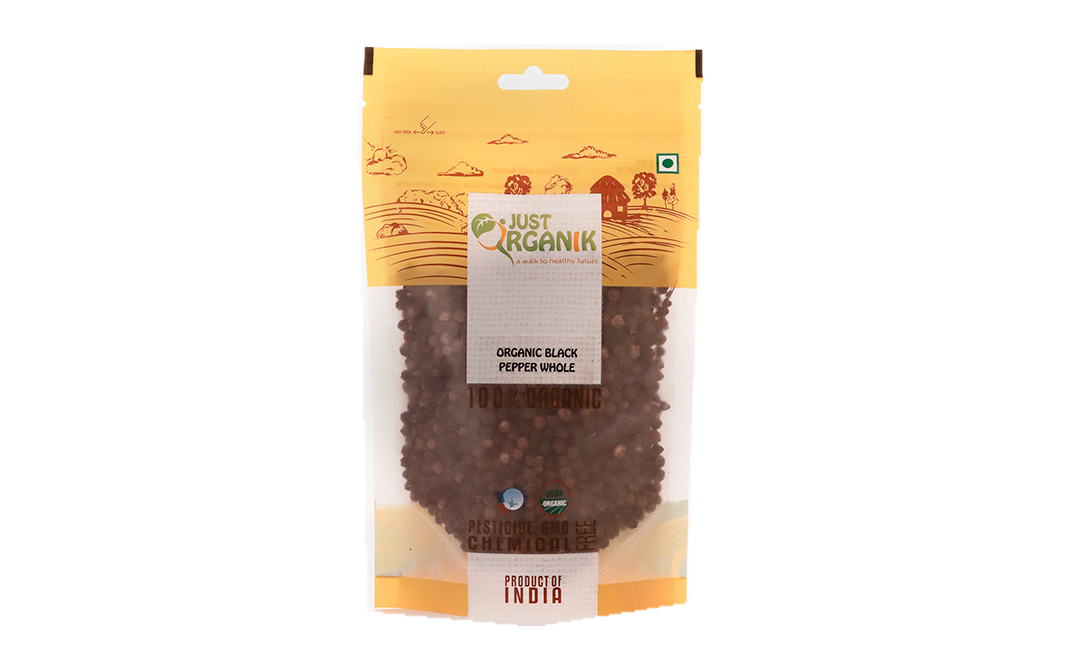 Just Organik Organic Black Pepper Whole   Pack  100 grams
